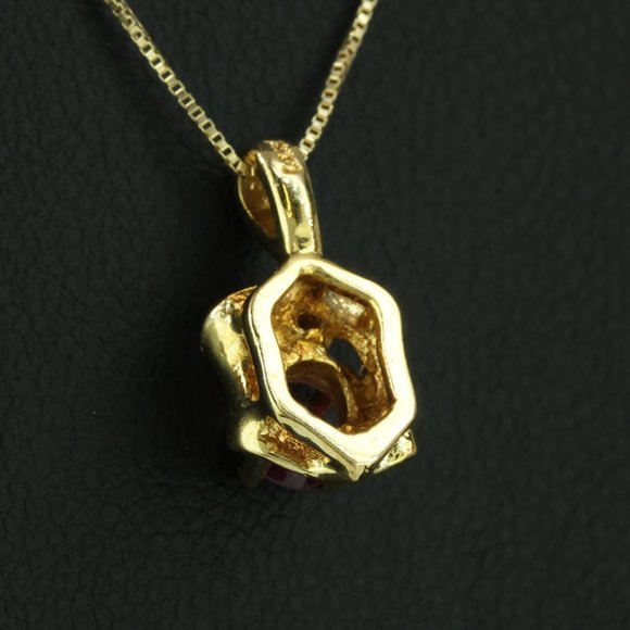 Vintage 14K Yellow Gold Ruby and Diamond Anniversary / Birthstone Pendant Charm - Picture 3 of 5